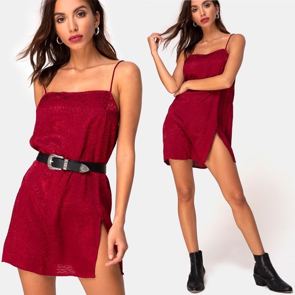 Motel Rocks Dresses & Skirts - NWT Urban Outfitters Motel Leopard Satin Slip Dress Minimalist Retro Glam Red M